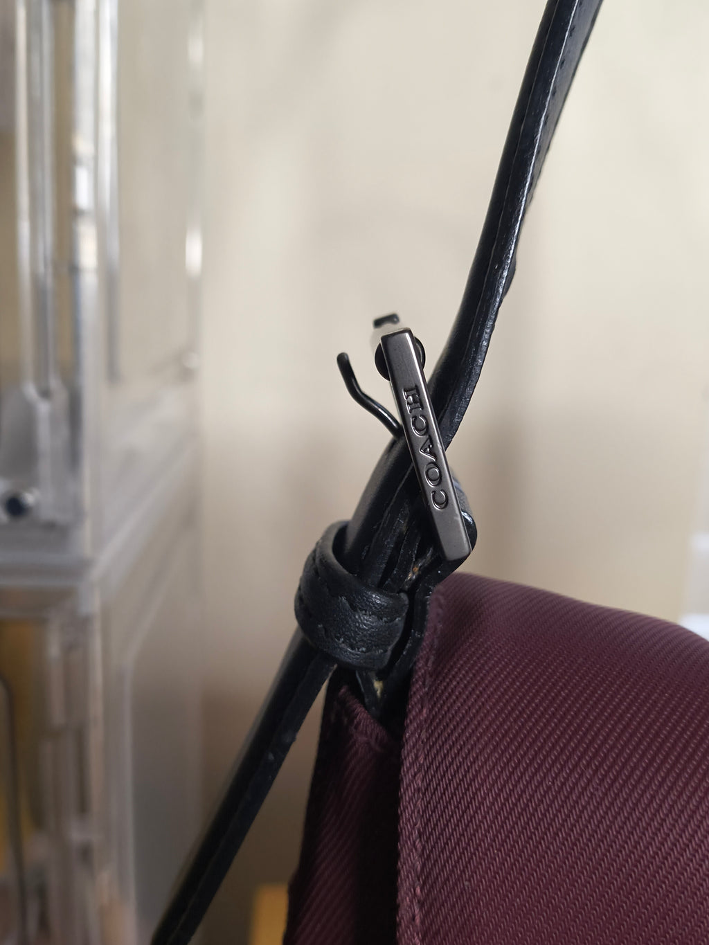 COACH Nylon Shoulder Bag – Burgundy | Leather Trim