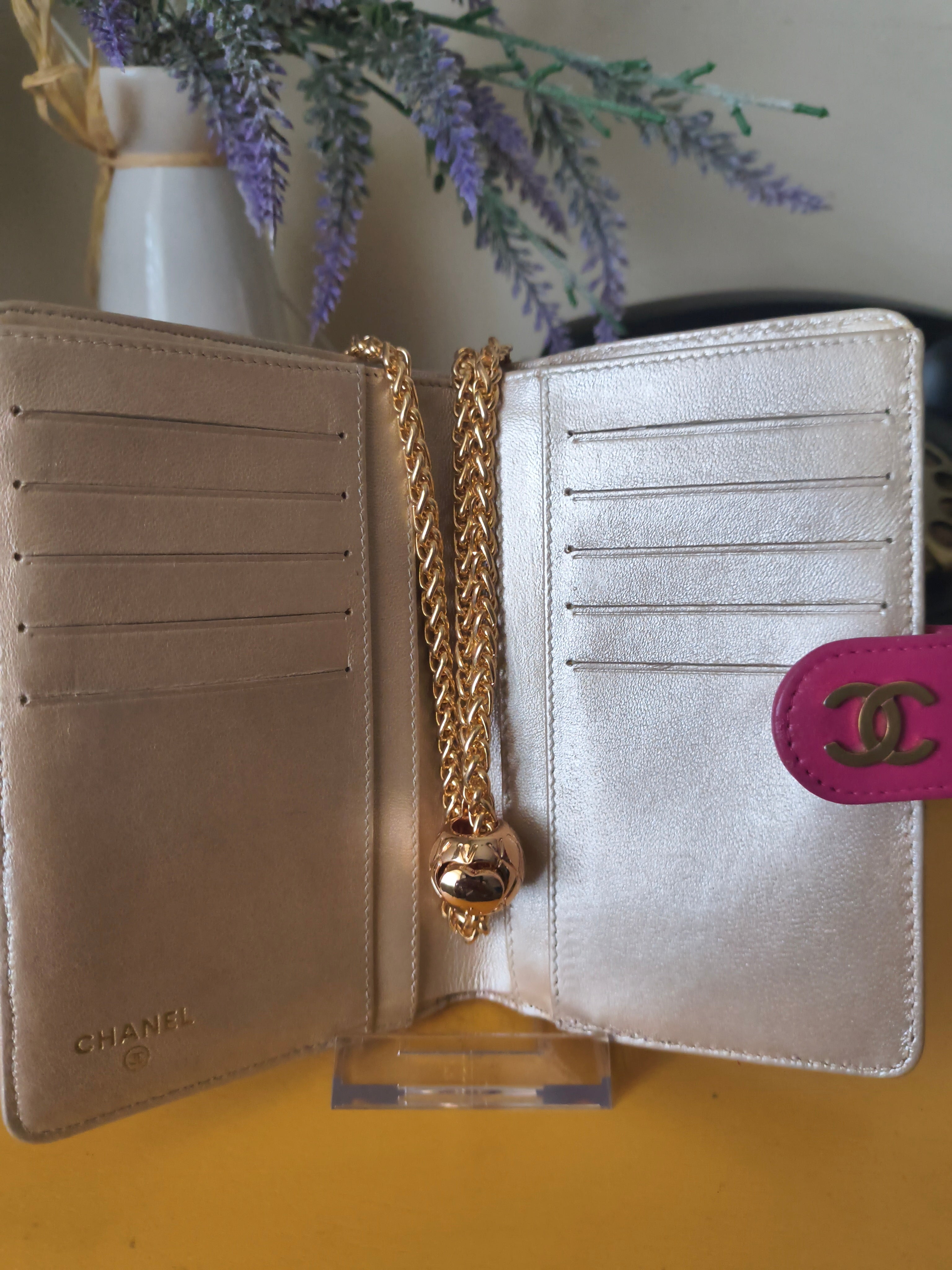 Chanel Camellia Embossed Wallet on Chain- Pink Lambskin
