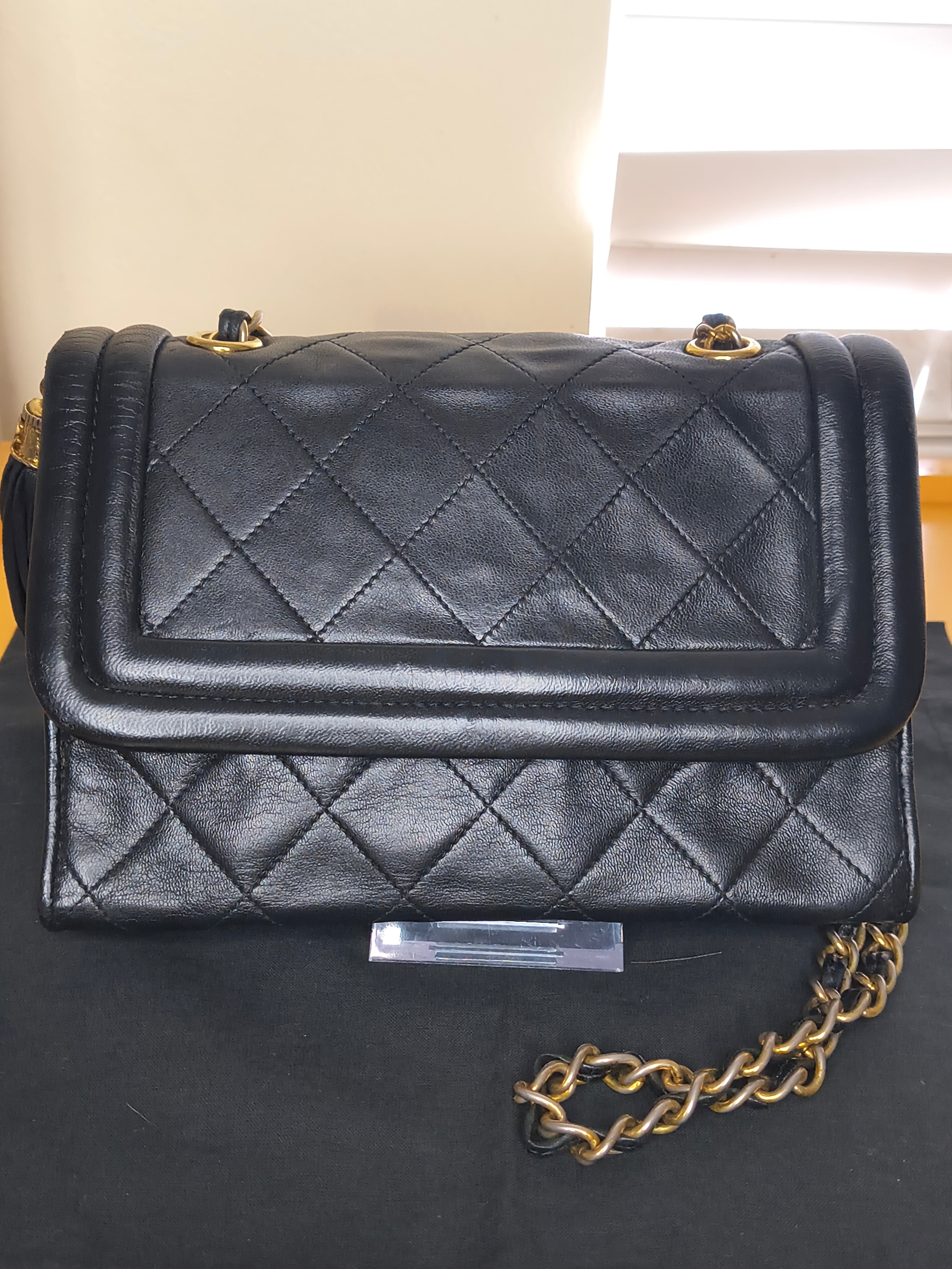 Chanel Quilted Lambskin Shoulder Bag with Maltese Fringe— Black Lambskin