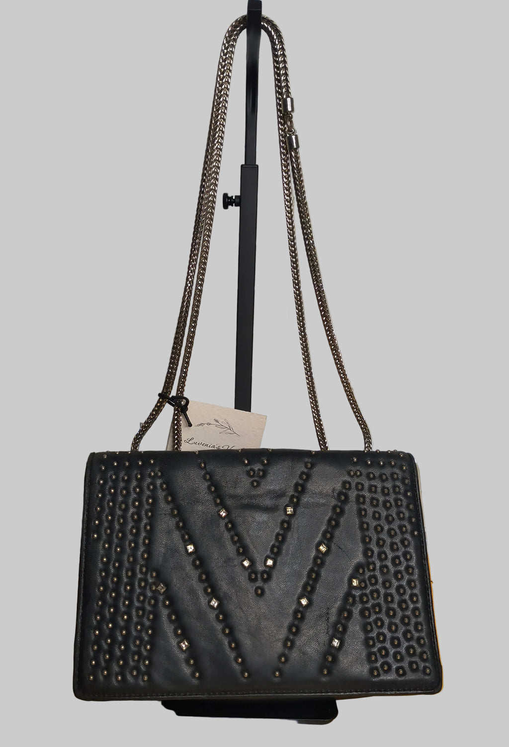 MCM Diamond Flap Leather Bag with Swarovski Crystals— Black Chain Shoulder Bag