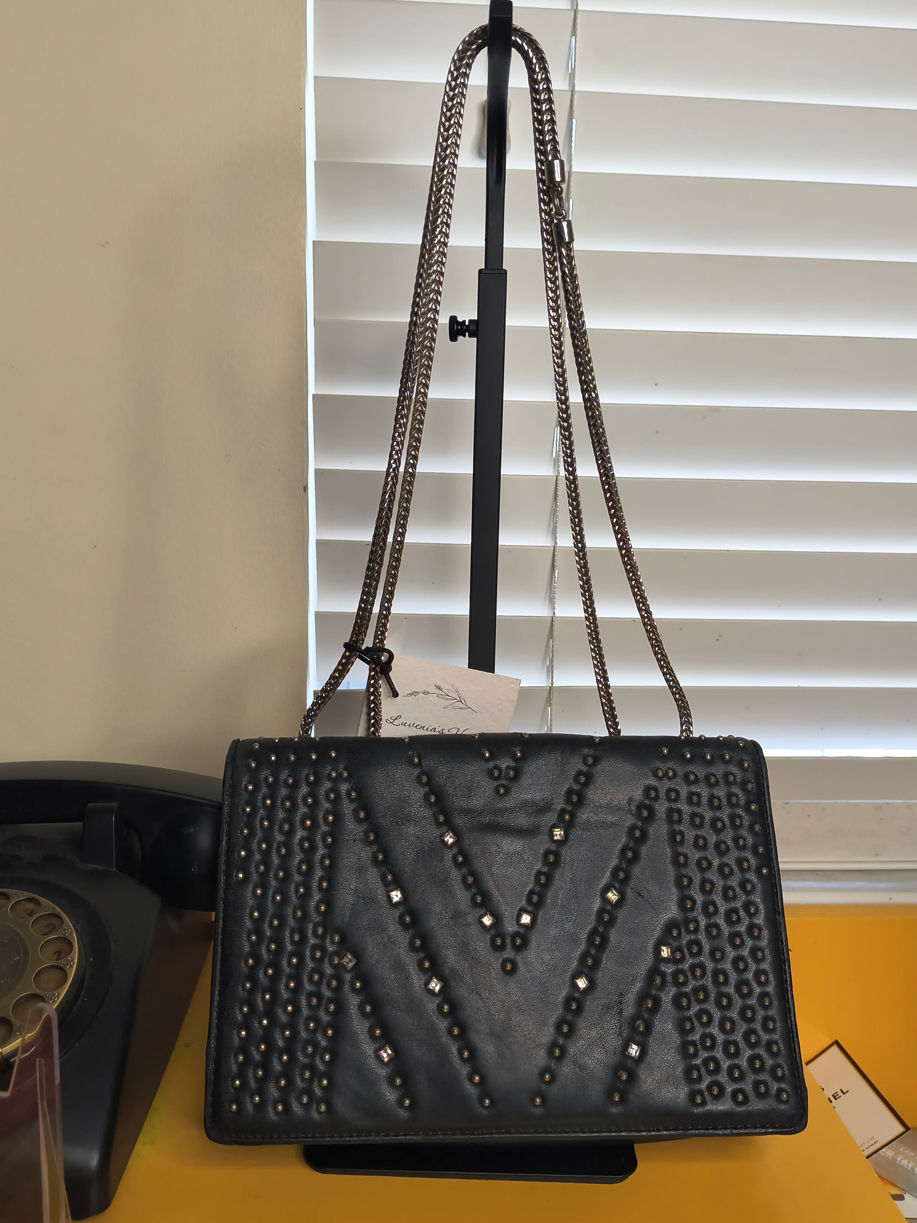 MCM Diamond Flap Leather Bag with Swarovski Crystals— Black Chain Shoulder Bag