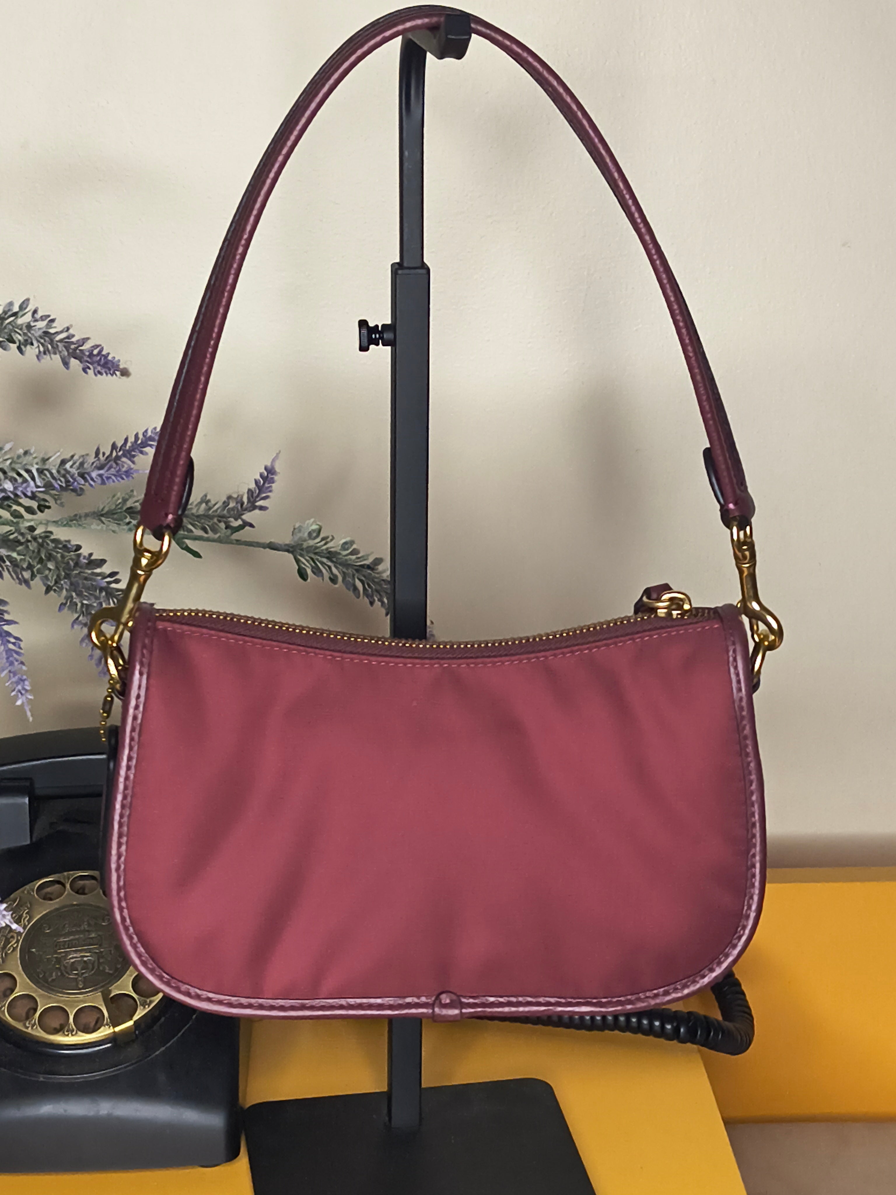 COACH Swinger Bag – Burgundy Nylon | Leather Trim | Gold Hardware