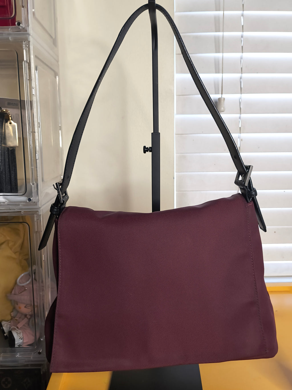 COACH Nylon Shoulder Bag – Burgundy | Leather Trim