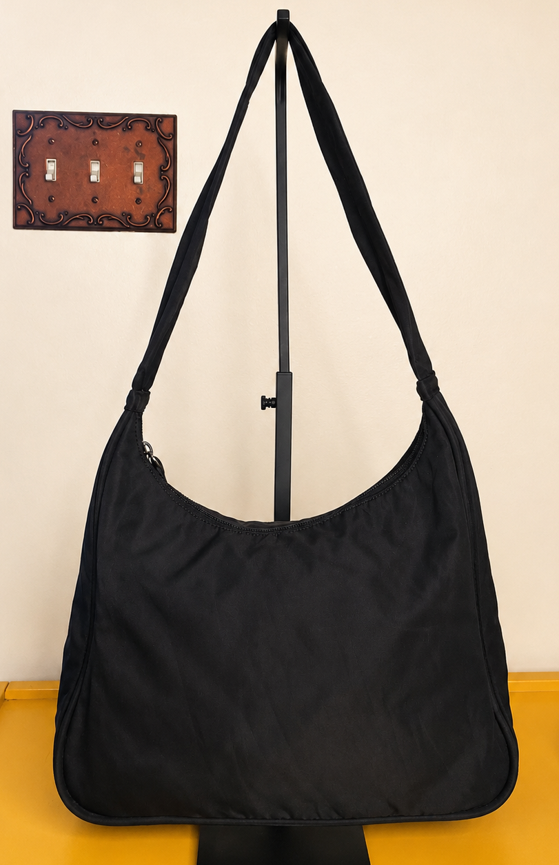 Prada Tessuto Nylon Shoulder Bag — Black Minimalist Hobo