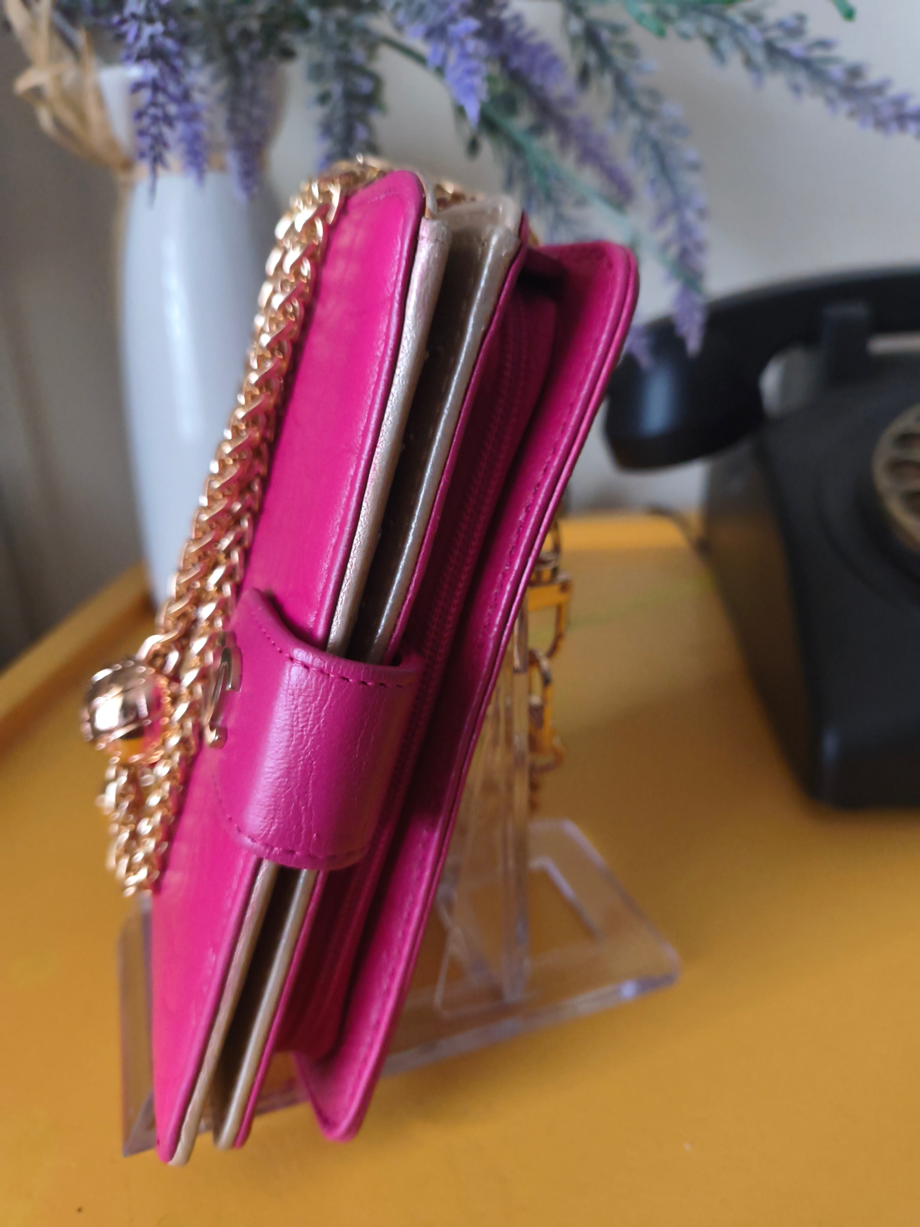 Chanel Camellia Embossed Wallet on Chain- Pink Lambskin