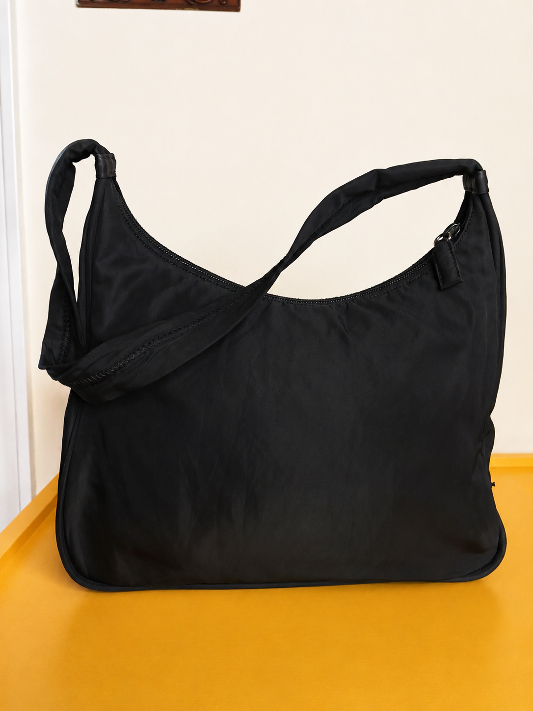 Prada Tessuto Nylon Shoulder Bag — Black Minimalist Hobo