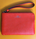 Coach Pebbled Leather Zip Wristlet Wallet in Bright Coral Red