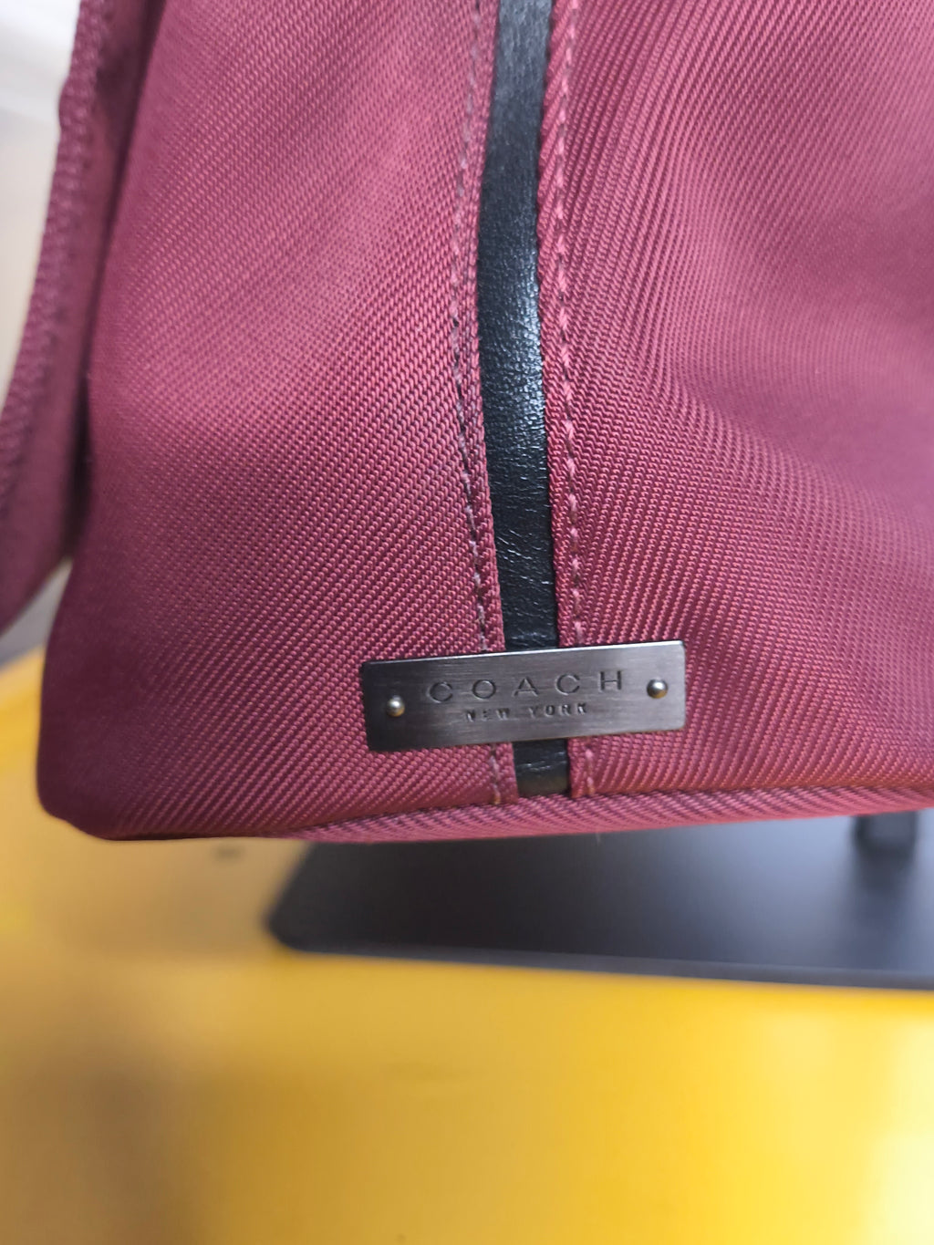 COACH Nylon Shoulder Bag – Burgundy | Leather Trim