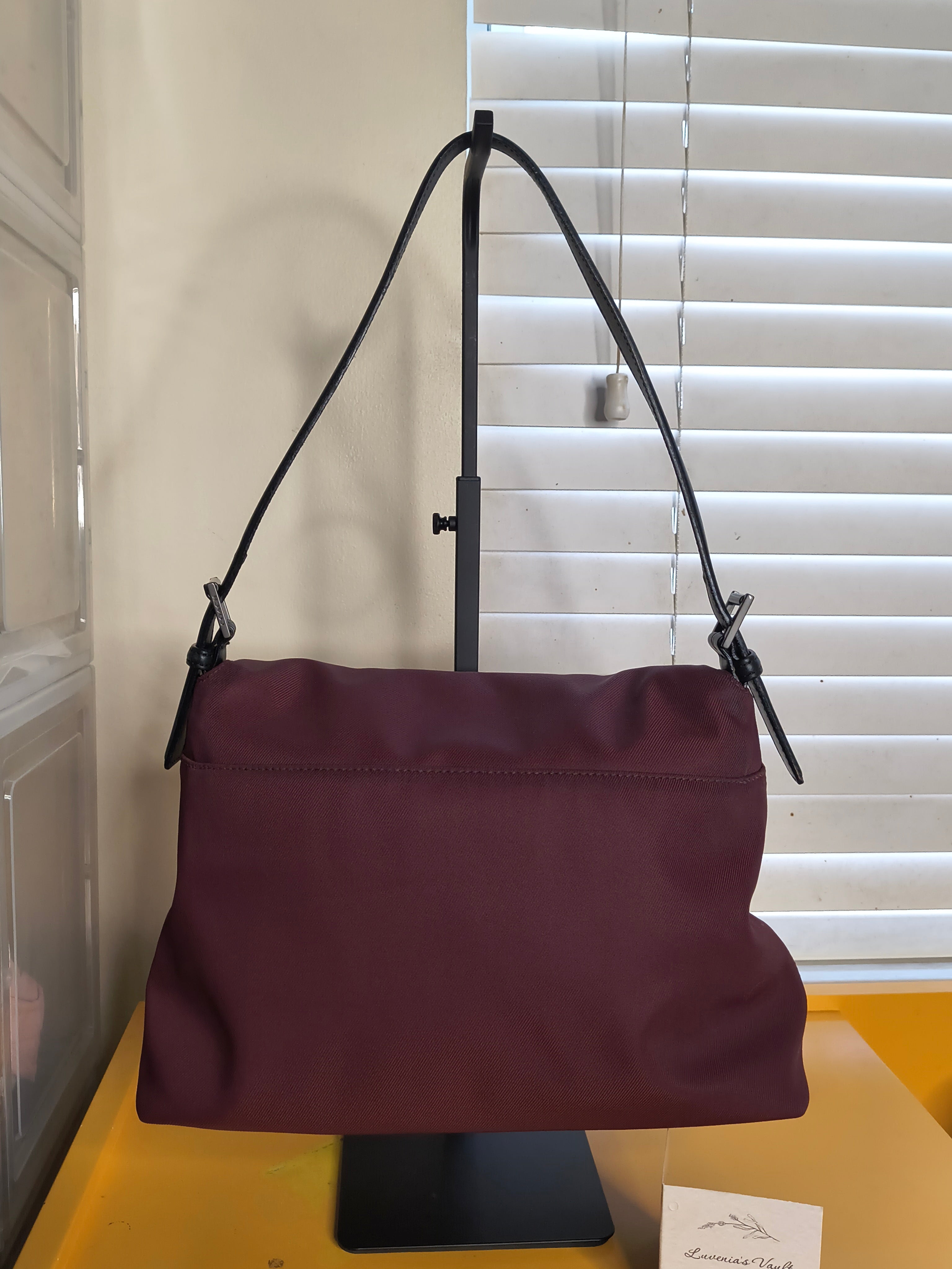 COACH Nylon Shoulder Bag – Burgundy | Leather Trim