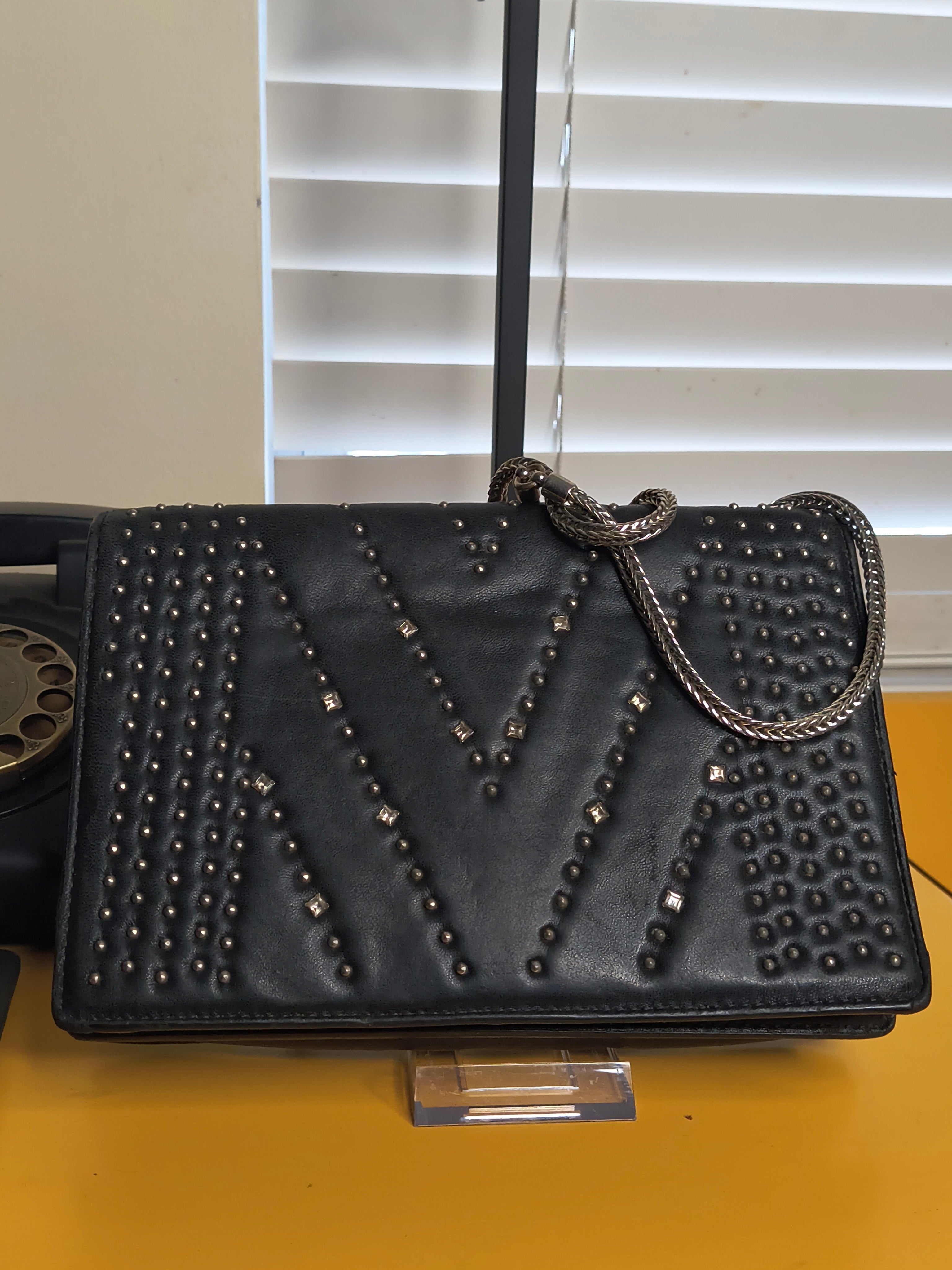 MCM Diamond Flap Leather Bag with Swarovski Crystals— Black Chain Shoulder Bag