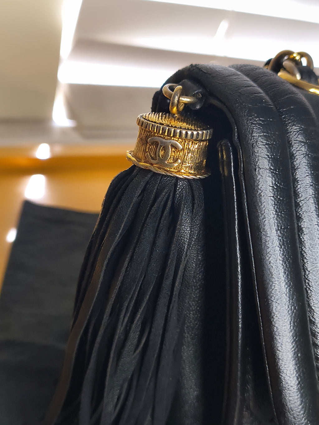 Chanel Quilted Lambskin Shoulder Bag with Maltese Fringe— Black Lambskin
