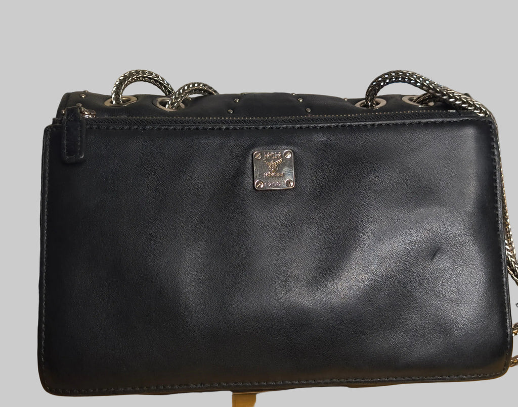 MCM Diamond Flap Leather Bag with Swarovski Crystals— Black Chain Shoulder Bag