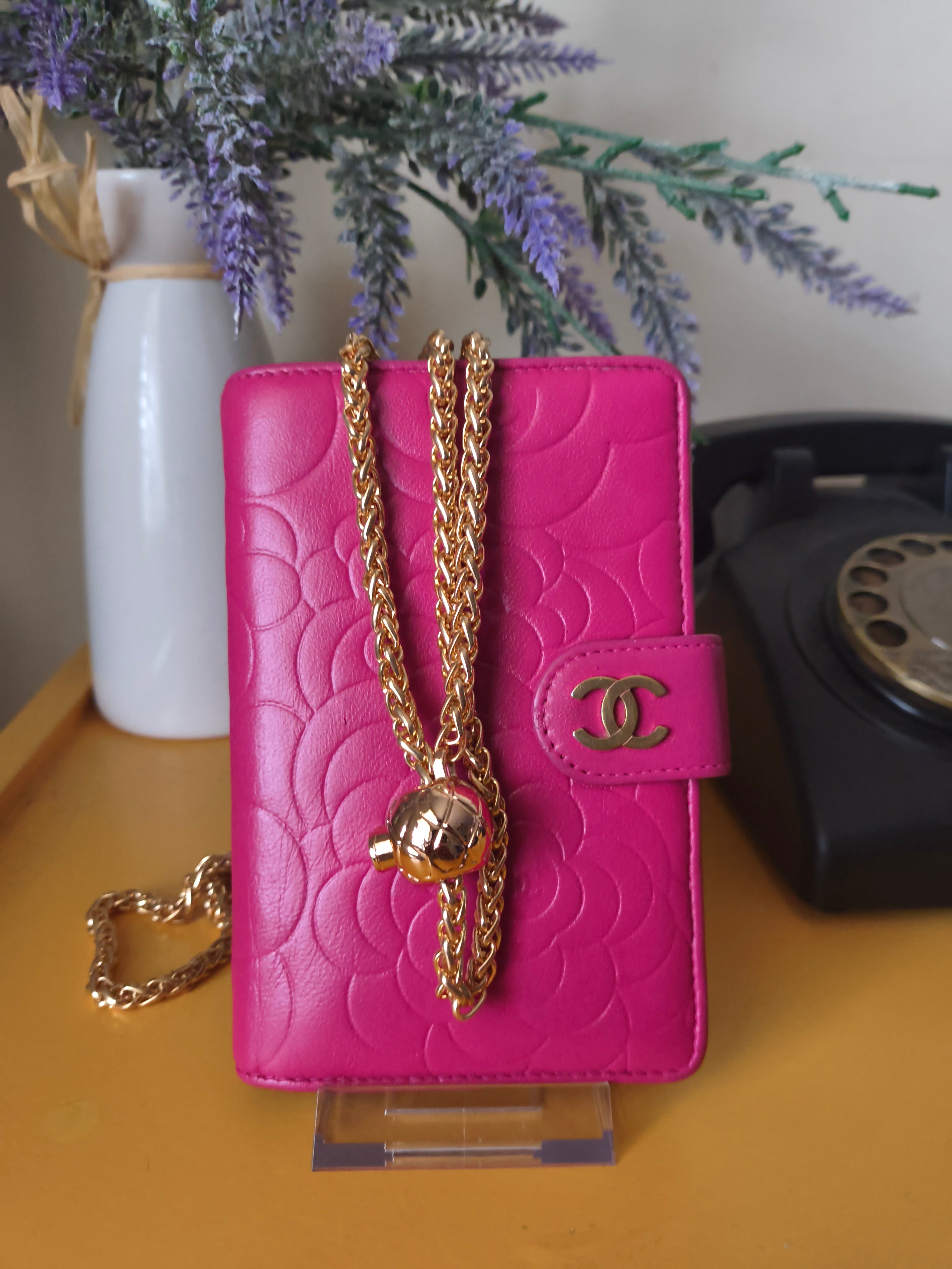 Chanel Camellia Embossed Wallet on Chain- Pink Lambskin