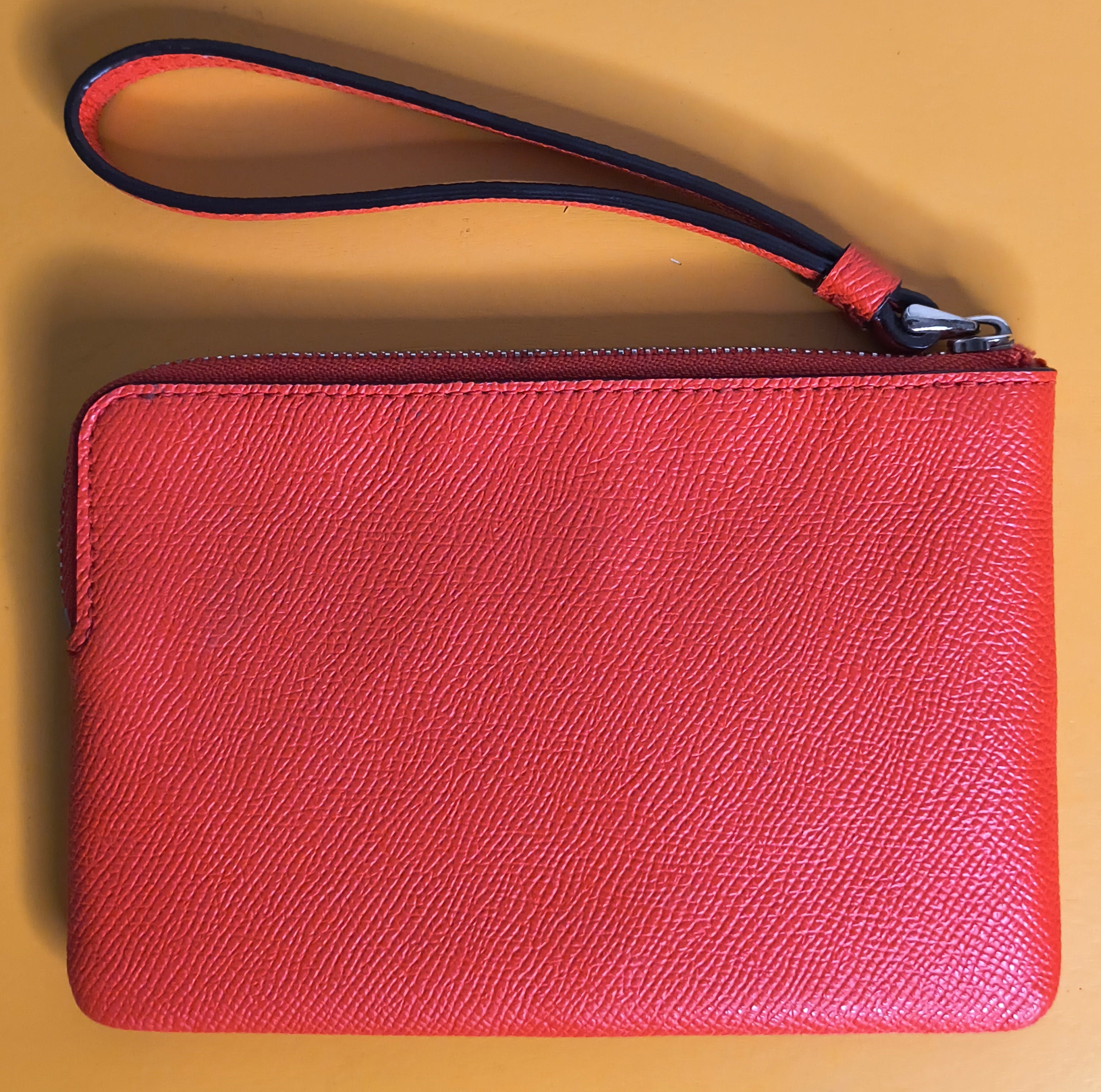 Coach Pebbled Leather Zip Wristlet Wallet in Bright Coral Red