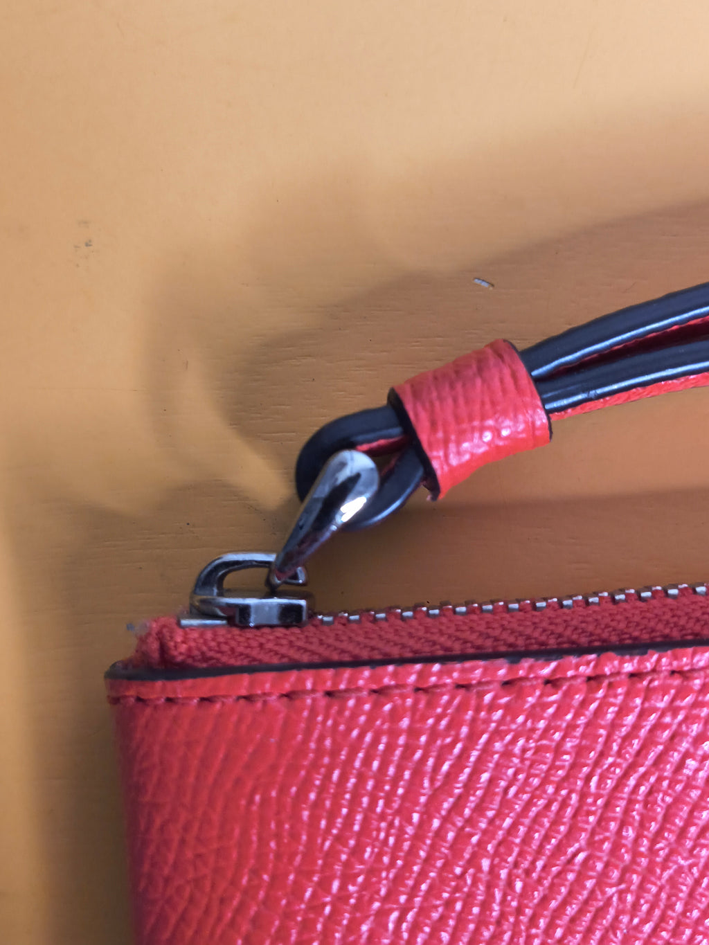 Coach Pebbled Leather Zip Wristlet Wallet in Bright Coral Red