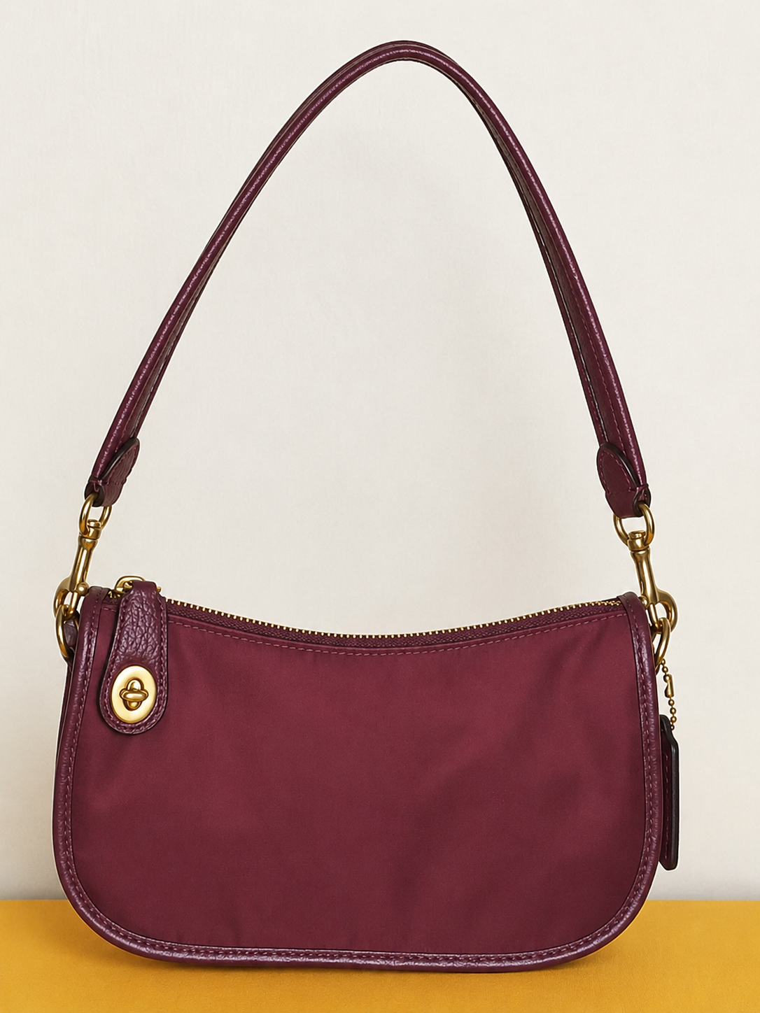 COACH Swinger Bag – Burgundy Nylon | Leather Trim | Gold Hardware