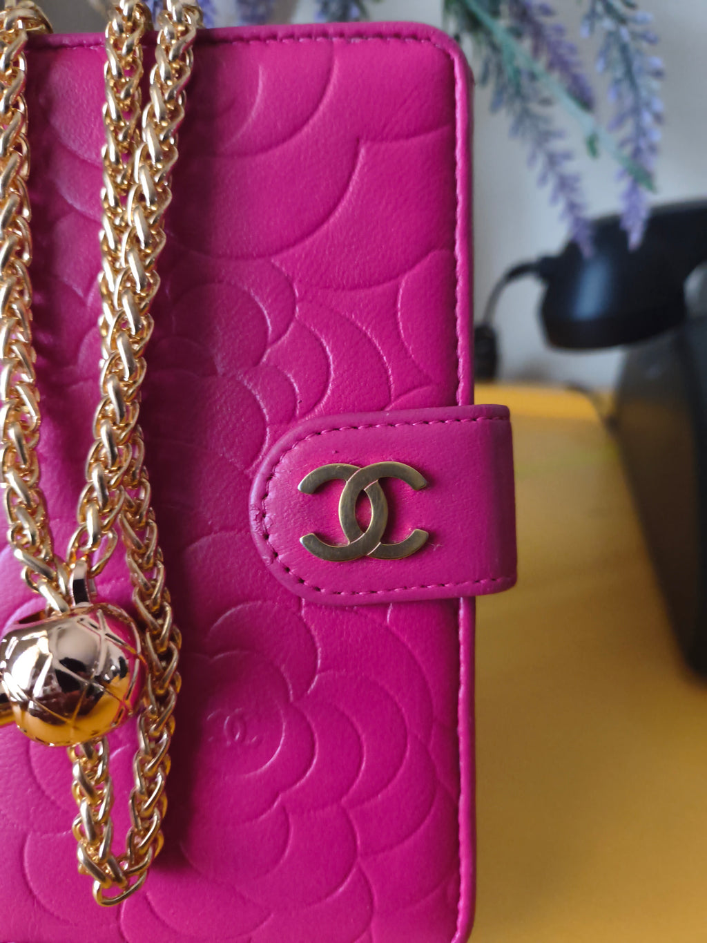 Chanel Camellia Embossed Wallet on Chain- Pink Lambskin