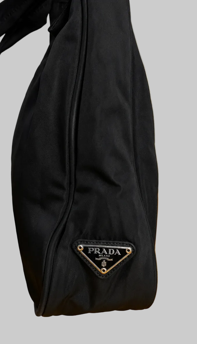 Prada Tessuto Nylon Shoulder Bag — Black Minimalist Hobo