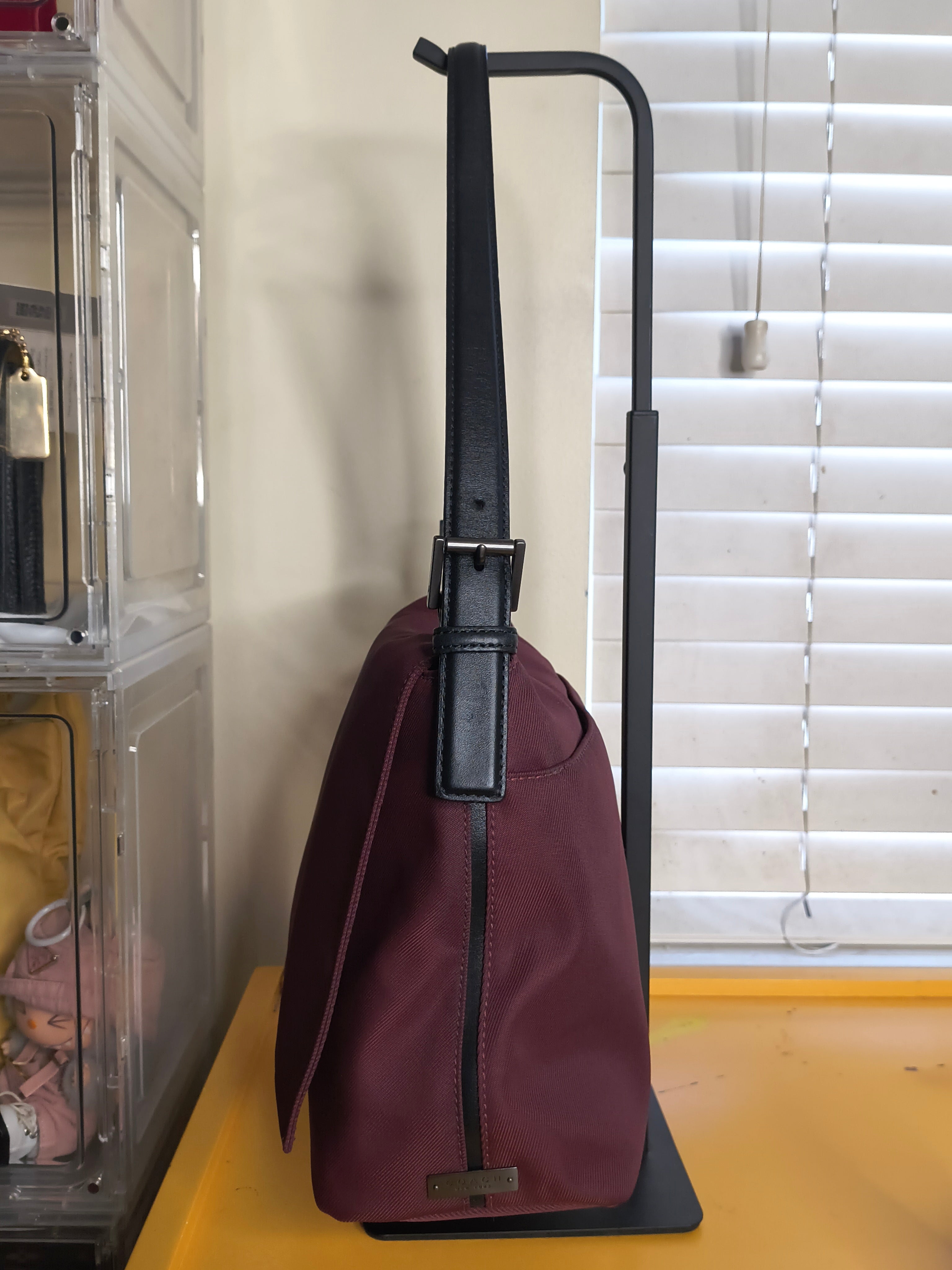 COACH Nylon Shoulder Bag – Burgundy | Leather Trim